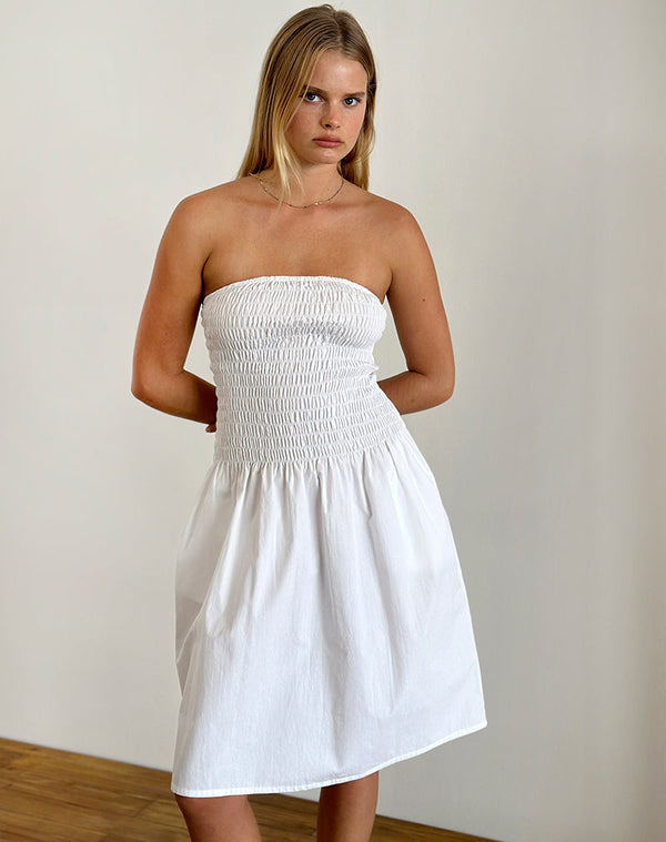 Motel Rocks Belesi Bandeau Midi Dress In Poplin White