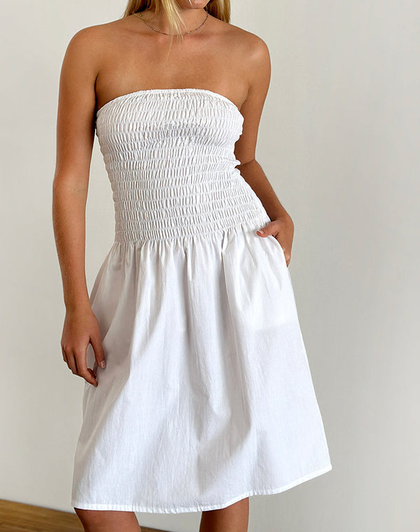 motel rocks Belesi Bandeau Midi Dress in Poplin White