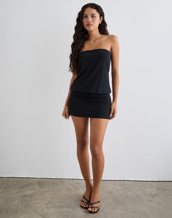 Motel Rocks Belia Cinched Waist Mini Dress In Black