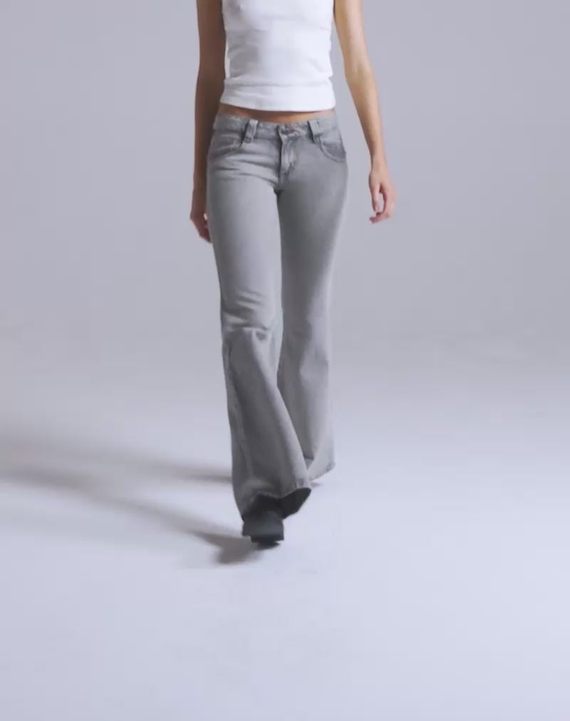 Motel Rocks Bell Bottom Low Rise Flare Jeans In Bleached Grey
