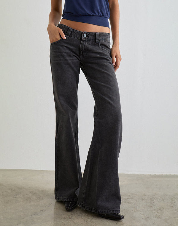 Motel Rocks Bell Bottom Low Rise Flare Jeans In Vintage Black