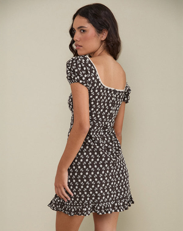 Motel Rocks Bella Mini Tea Dress In Floral Broderie Brown