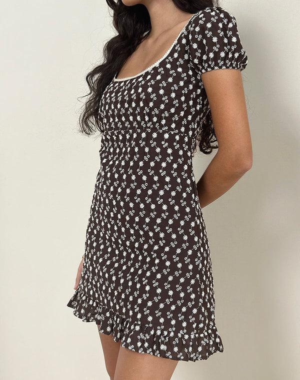 Motel Rocks Bella Mini Tea Dress In Floral Broderie Brown