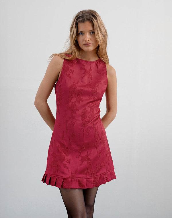 Motel Rocks Benian Mini Dress In Satin Jacquard Red
