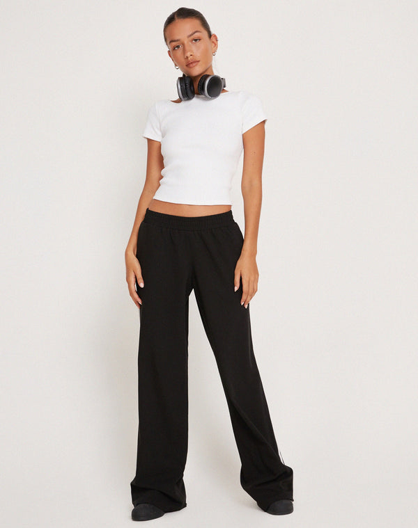 Motel Rocks Bennett Wide Leg Trouser In Tailoring Black With White Stripe