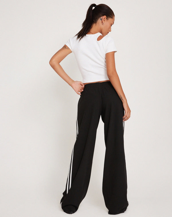 Motel Rocks Bennett Wide Leg Trouser In Tailoring Black With White Stripe