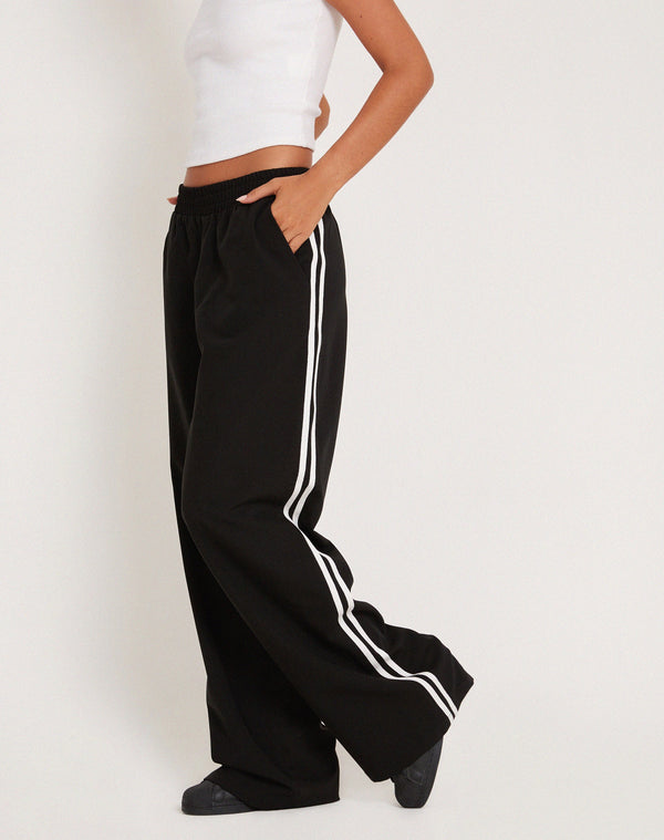 motel rocks Bennett Wide Leg Trouser in Tailoring Black with White Stripe
