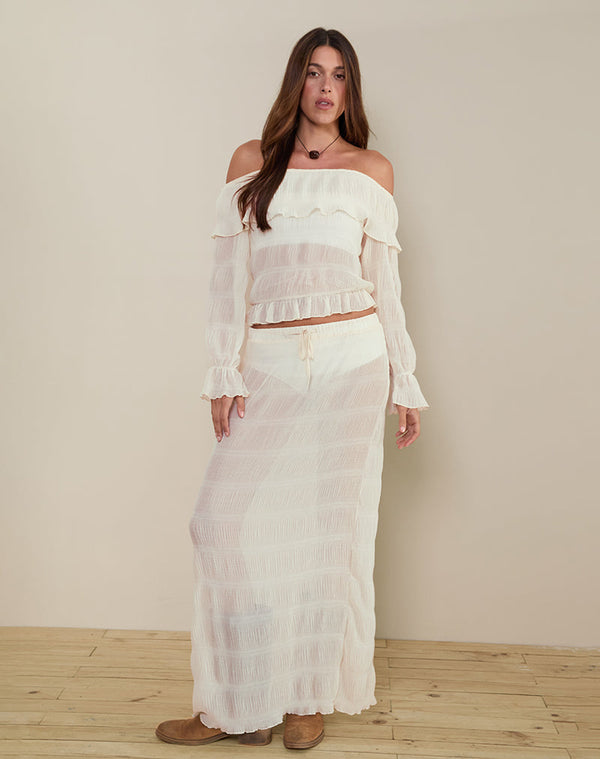 Motel Rocks Bente Unlined Maxi Skirt In Chiffon Plisse Ivory