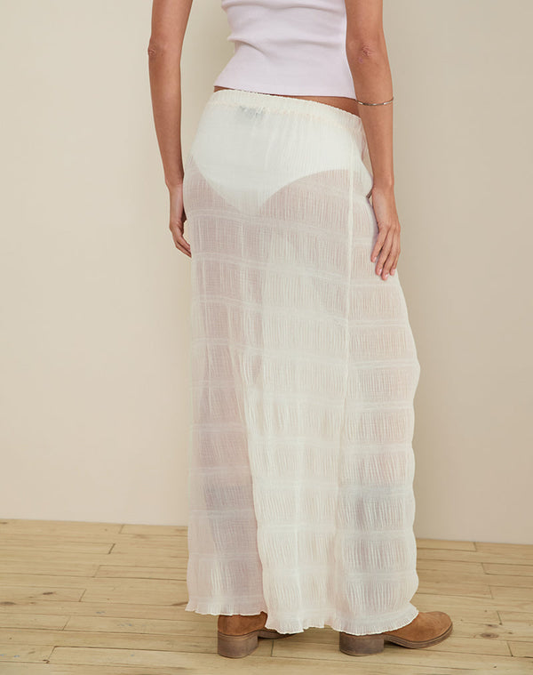 Motel Rocks Bente Unlined Maxi Skirt In Chiffon Plisse Ivory