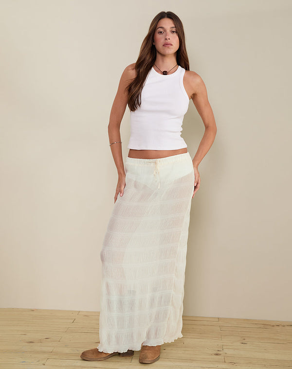 motel rocks Bente Unlined Maxi Skirt in Chiffon Plisse Ivory
