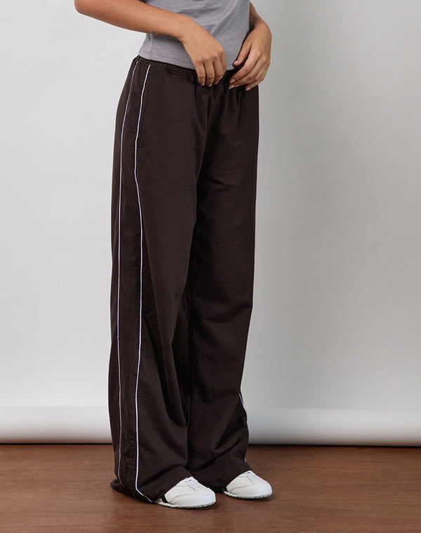 Motel Rocks Benton Jogger In Bitter Chocolate With Violet Binding