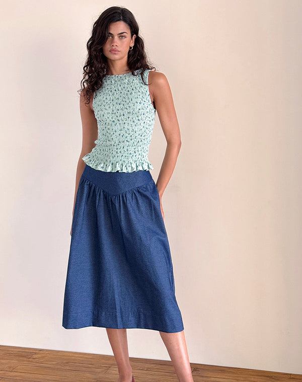 Motel Rocks Birita Shirred Top In Pretty Petal Green
