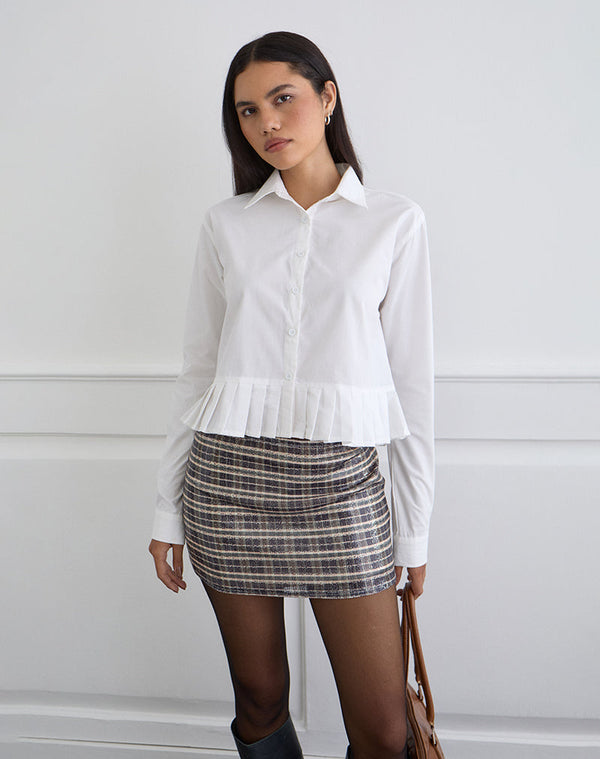 motel rocks Bisian Pleated Hem Shirt in Poplin White