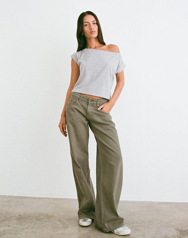 Motel Rocks Bizzy Top With Studded Neckline In Grey Marl