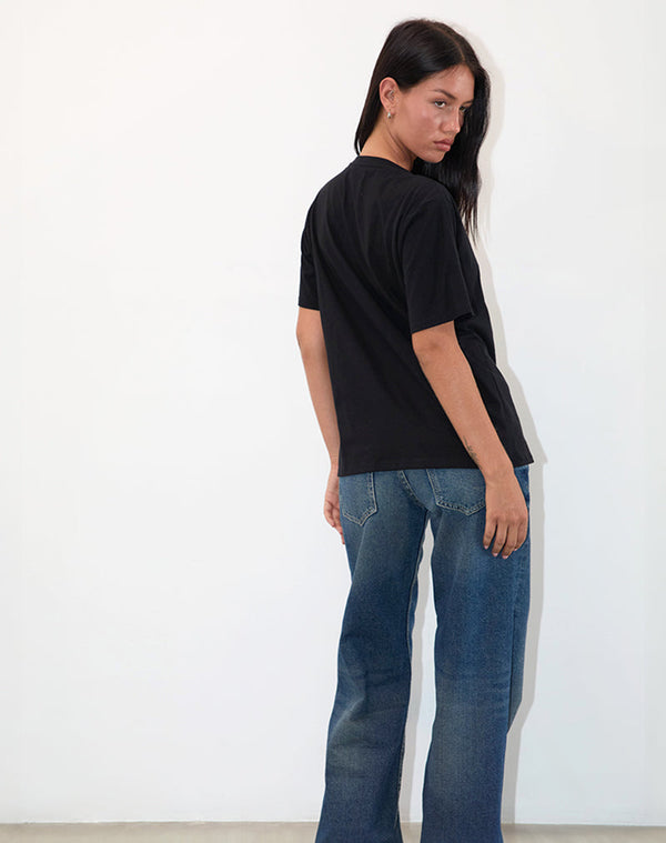 Motel Rocks Blaine Oversized Tee In Black With 86 White Lace Embroidery