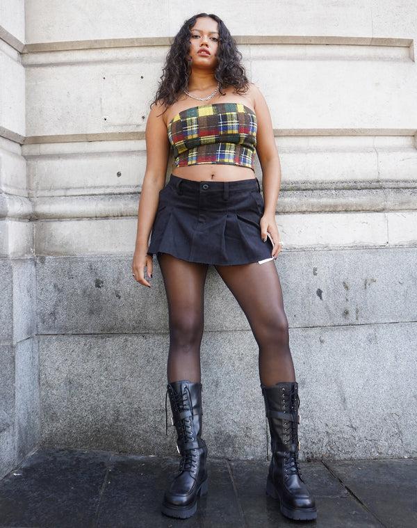 Motel Rocks Blythe Low Waisted Mini Skirt In Twill Suede Black