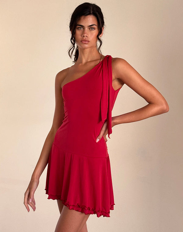 Motel Rocks Boone One Shoulder Mini Dress In Slinky Red