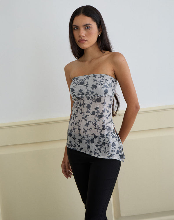 motel rocks Brilia Bandeau Top in Sequin Flower Grey