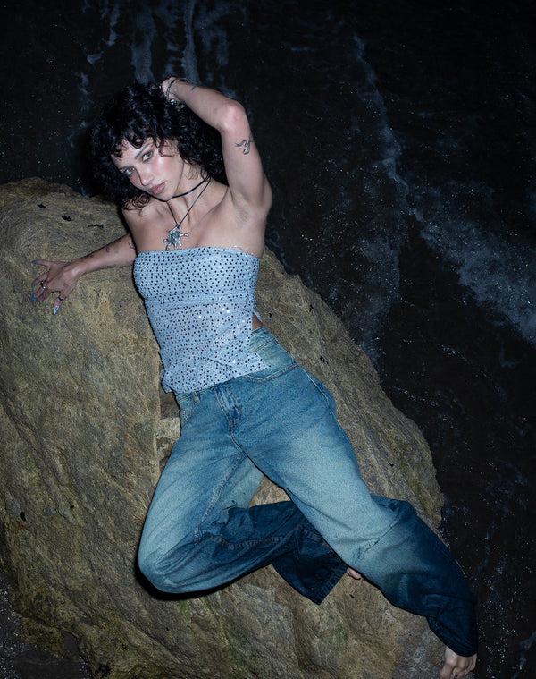 Motel Rocks Brilia Bandeau Top In Sequin Knit Silver