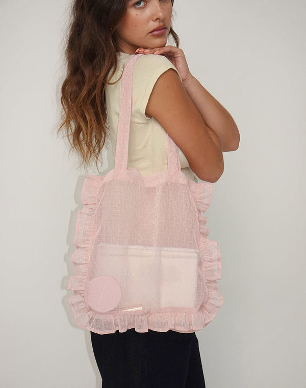 Motel Rocks Brinana Tote Bag In Textured Chiffon Pink