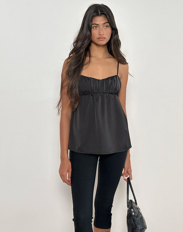Motel Rocks Camden Longline Cami Top In Satin Black