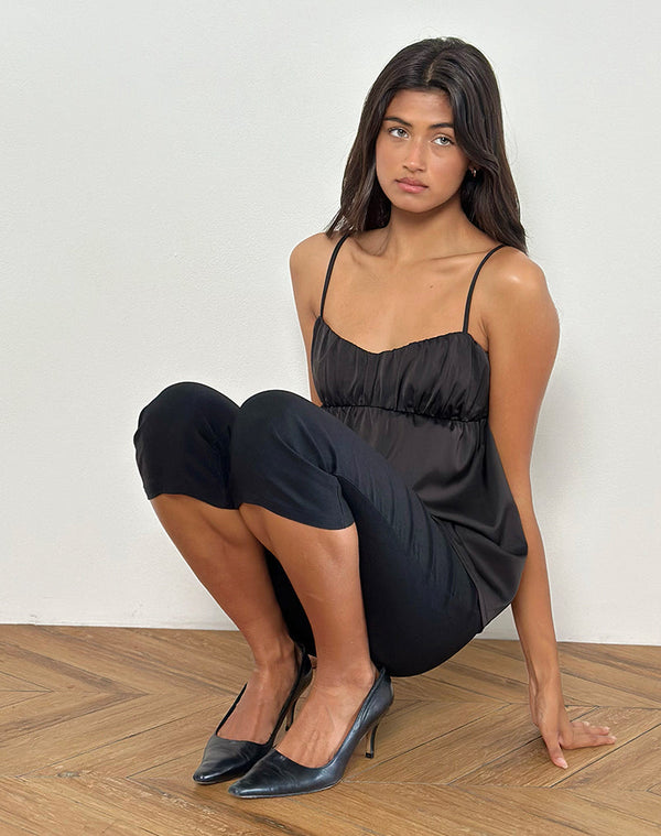 Motel Rocks Camden Longline Cami Top In Satin Black