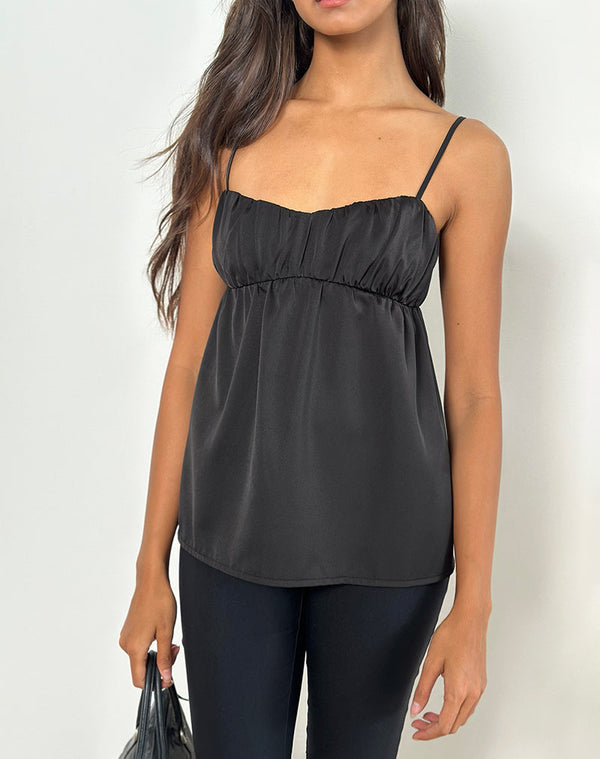 motel rocks Camden Longline Cami Top in Satin Black