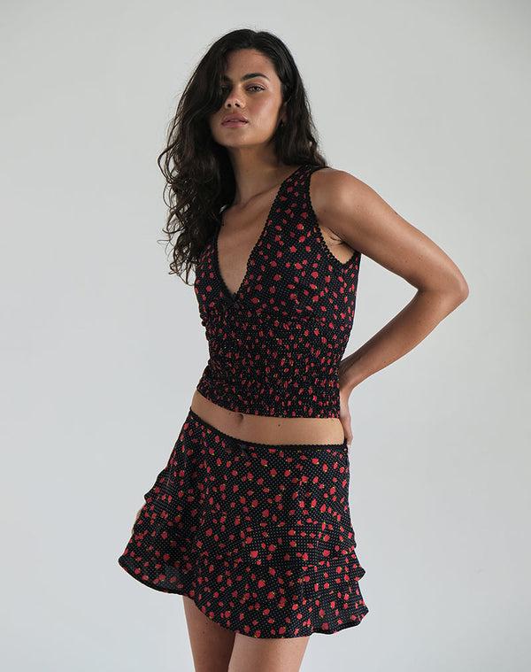 Motel Rocks Camigi Mini Skirt In Strawberry Polka Black