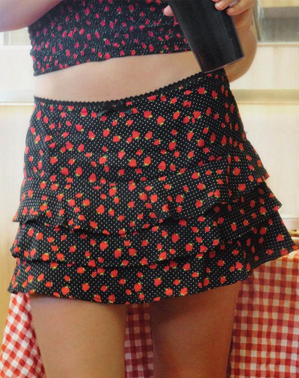 motel rocks Camigi Mini Skirt in Strawberry Polka Black