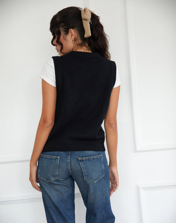 Motel Rocks Camira Knitted Button Through Vest In Black