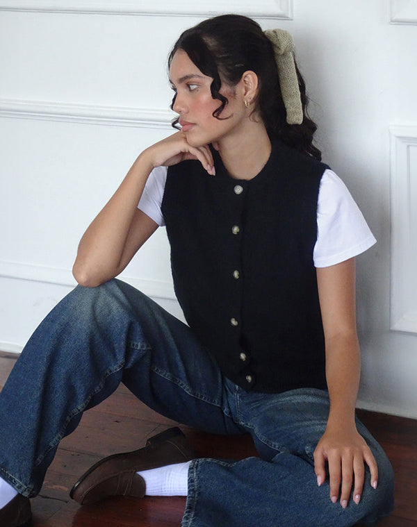 Motel Rocks Camira Knitted Button Through Vest In Black