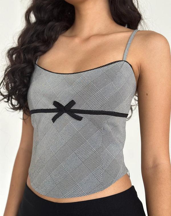 Motel Rocks Canika Corset Top In Black And White Multi Check