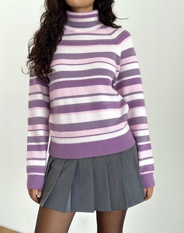 Motel Rocks Carmine Jumper In Stripe Soft Pink And Mauve Purple