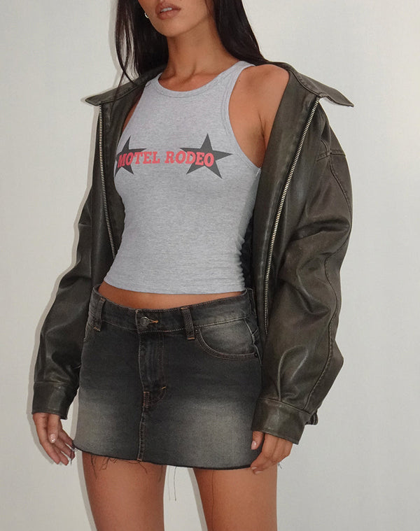 Motel Rocks Carter Vest Top In Grey Marl With Motel Rodeo Graphic