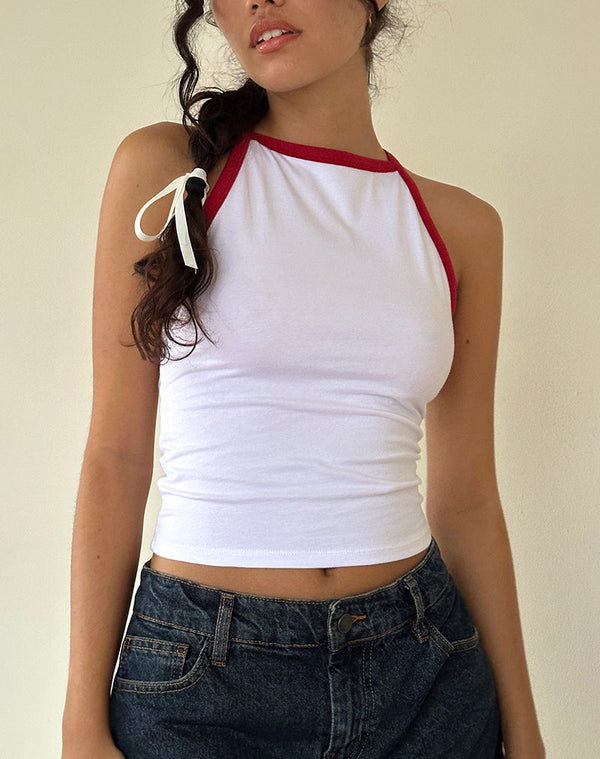 Motel Rocks Carti Vest Top In White With Red Binding