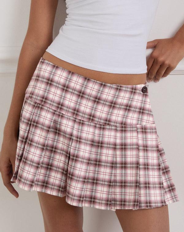 Motel Rocks Casini Mini Pleated Micro Skirt In Pink Check