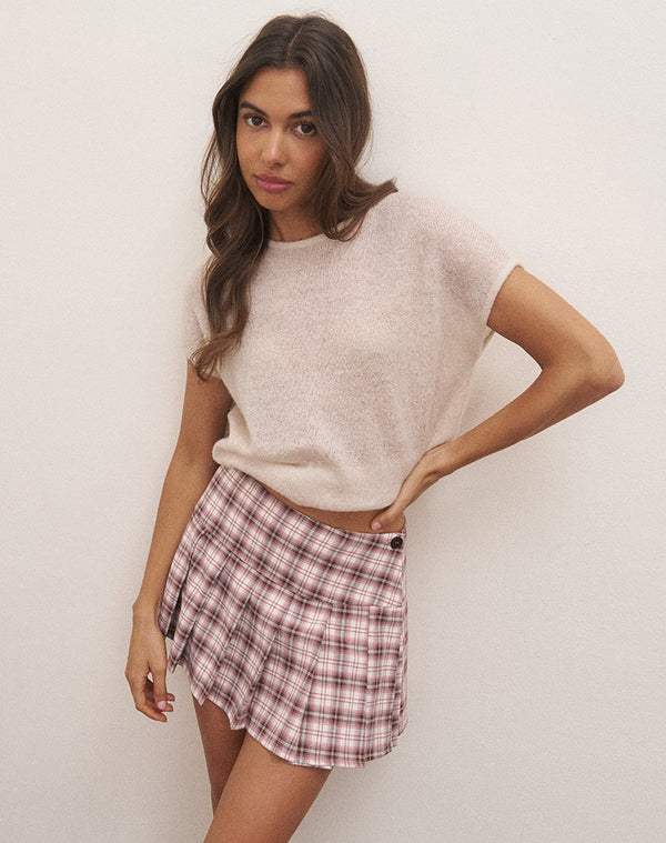 Motel Rocks Casini Mini Pleated Micro Skirt In Pink Check