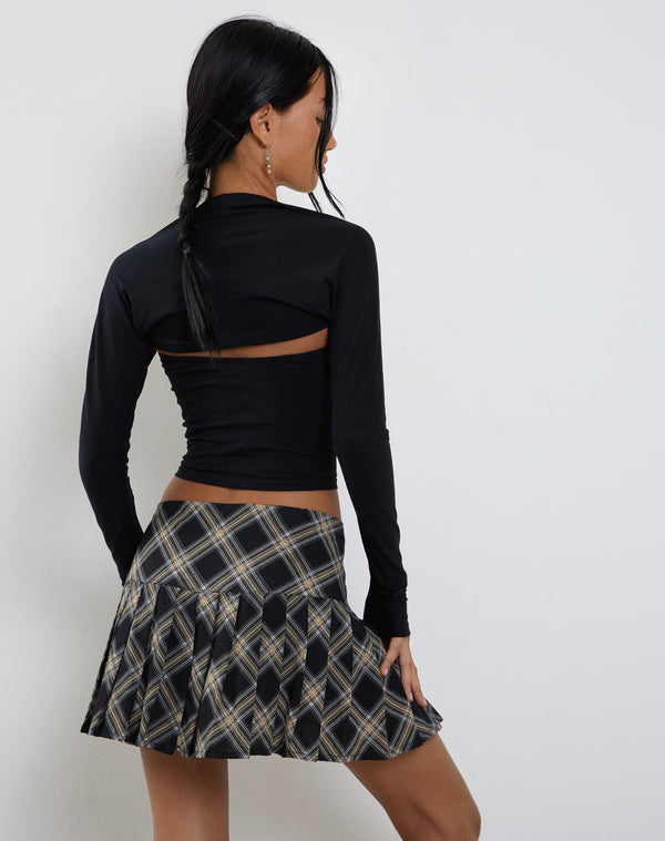 Motel Rocks Casini Pleated Micro Skirt In Black And Grey Check