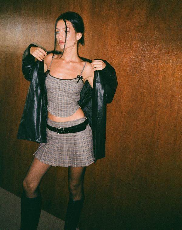 Motel Rocks Casini Pleated Micro Skirt In Micro Check Brown