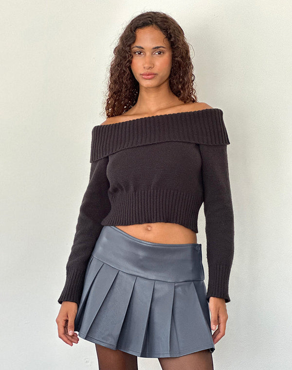 Motel Rocks Casini Pleated Micro Skirt In PU Slate Grey