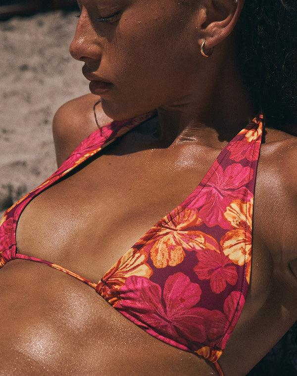 Motel Rocks Cerry Bikini Top In Sketchy Hibiscus Burgundy