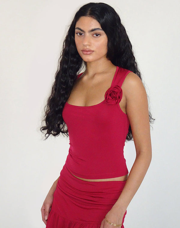 motel rocks Charley Rosette Top in Lycra Slinky Red