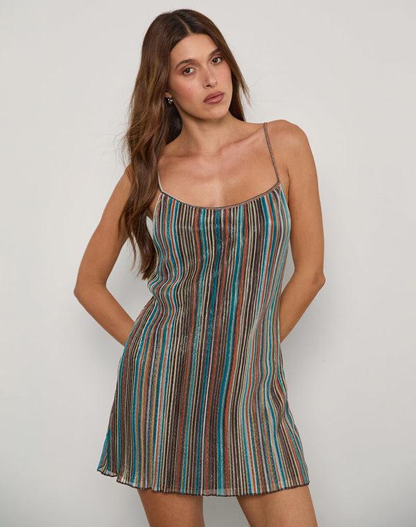 Motel Rocks Cheria Mini Dress In Shimmer Plisse Blue Brown