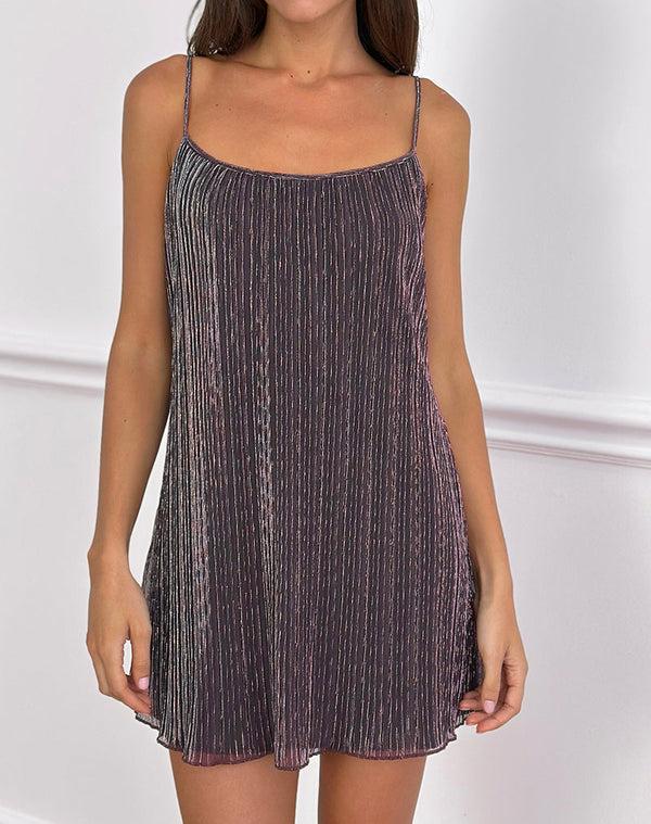 Motel Rocks Cheria Mini Dress In Shimmer Plisse Brown