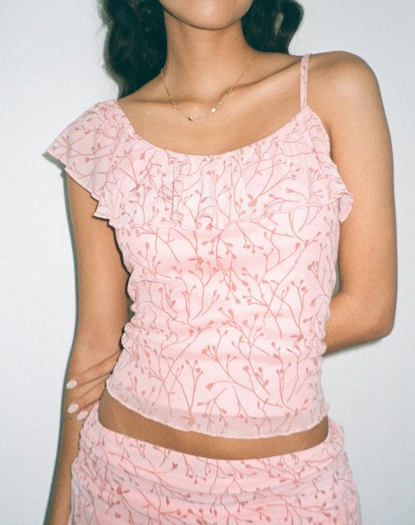 Motel Rocks Chira Asymmetric Cami Top In Shadow Floral Pink