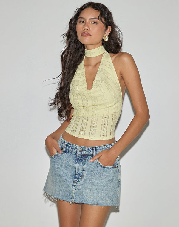 Motel Rocks Chupa Top In Broderie Flower Lace Lemon