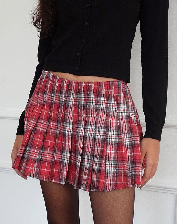 motel rocks Cida Small Pleat Mini Skirt in Red Check