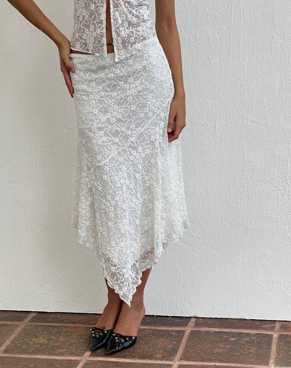 motel rocks Cinta Low Rise Midi Skirt in Lace Ivory