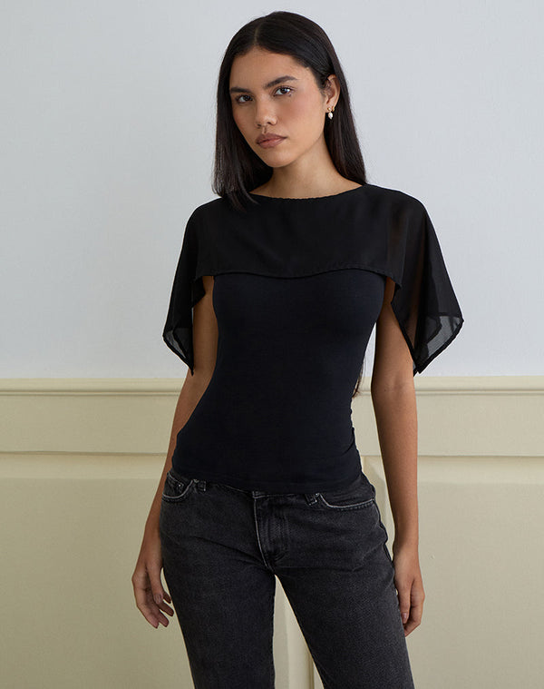Motel Rocks Cirata Top In Rayon Jersey Chiffon Black