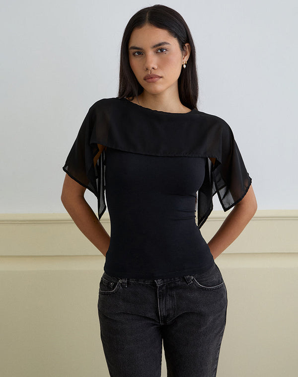 Motel Rocks Cirata Top In Rayon Jersey Chiffon Black